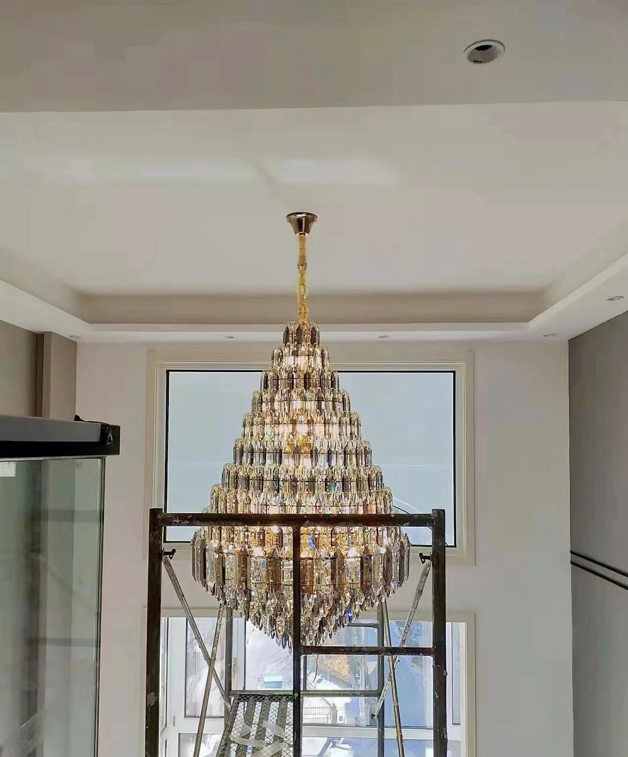 Luxury Multi - tiered Honeycomb Crystal Chandelier for High Ceiling - D23.6"*H35.4"/16 Lights/23 kgGoldWarm LightJoyfuzzy