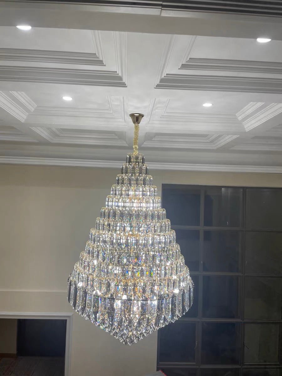 Luxury Multi - tiered Honeycomb Crystal Chandelier for High Ceiling - D23.6"*H35.4"/16 Lights/23 kgGoldWarm LightJoyfuzzy