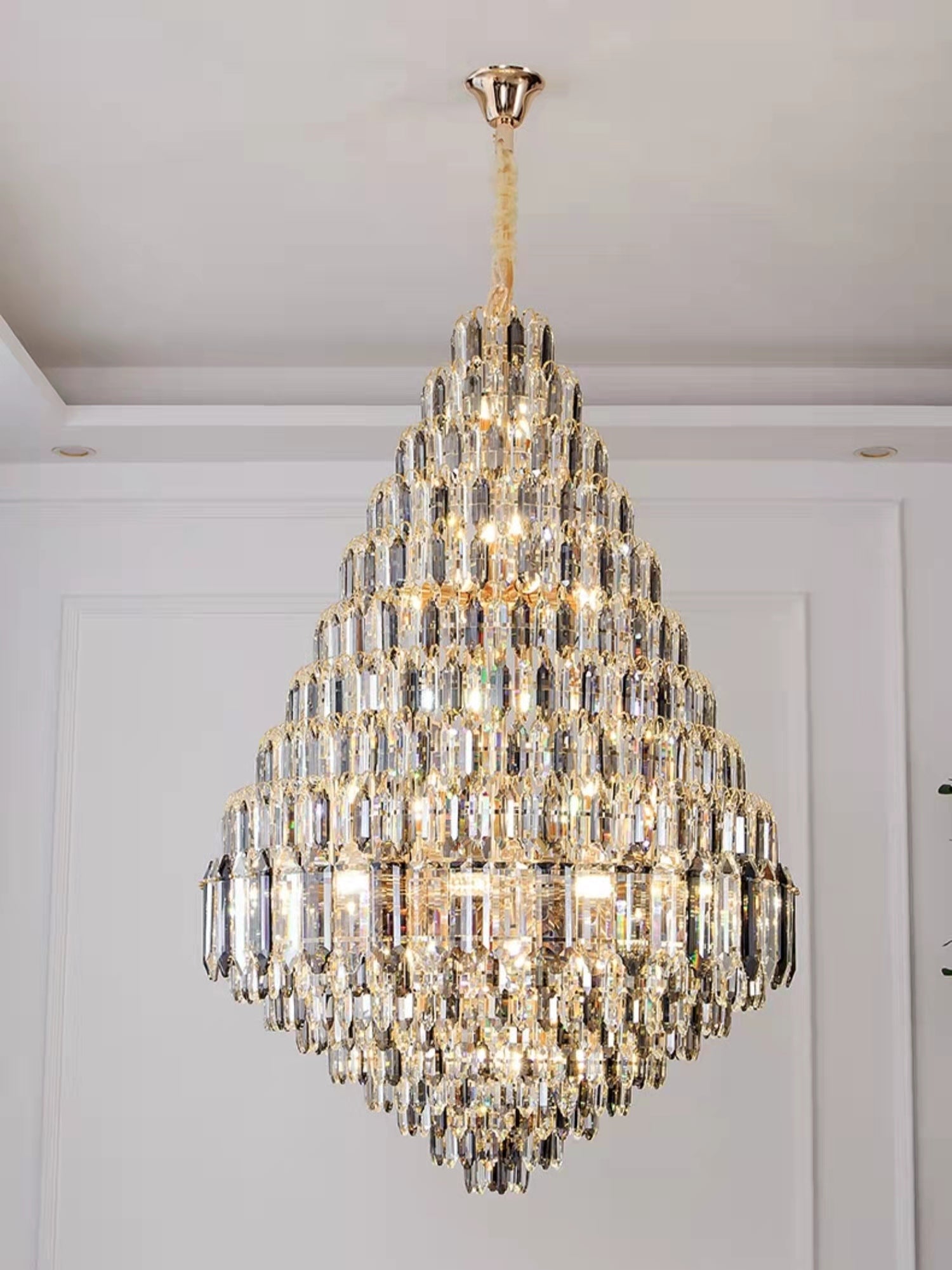 Luxury Multi - tiered Honeycomb Crystal Chandelier for High Ceiling - D23.6"*H35.4"/16 Lights/23 kgGoldWarm LightJoyfuzzy