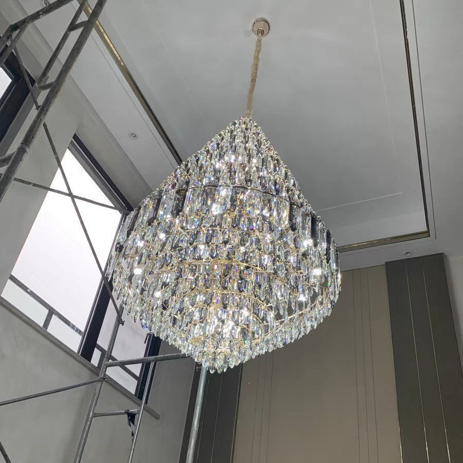 Luxury Multi - tiered Honeycomb Crystal Chandelier for High Ceiling - D23.6"*H35.4"/16 Lights/23 kgGoldWarm LightJoyfuzzy
