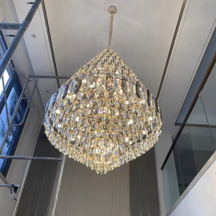 Luxury Multi - tiered Honeycomb Crystal Chandelier for High Ceiling - D23.6"*H35.4"/16 Lights/23 kgGoldWarm LightJoyfuzzy