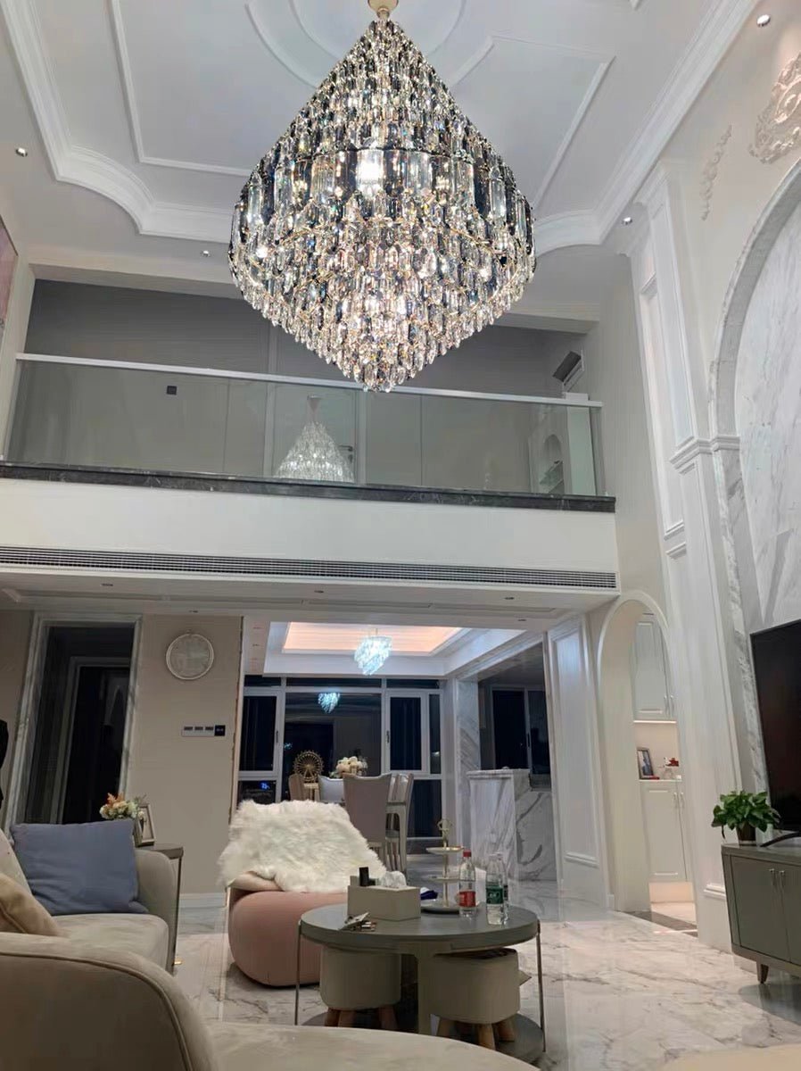 Luxury Multi - tiered Honeycomb Crystal Chandelier for High Ceiling - D23.6"*H35.4"/16 Lights/23 kgGoldWarm LightJoyfuzzy