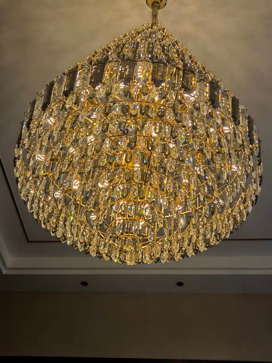 Luxury Multi - tiered Honeycomb Crystal Chandelier for High Ceiling - D23.6"*H35.4"/16 Lights/23 kgGoldWarm LightJoyfuzzy
