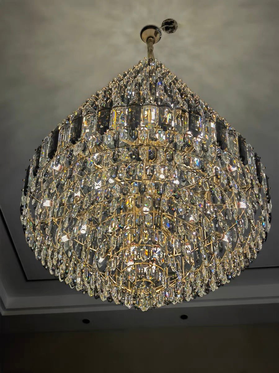 Luxury Multi - tiered Honeycomb Crystal Chandelier for High Ceiling - D23.6"*H35.4"/16 Lights/23 kgGoldWarm LightJoyfuzzy