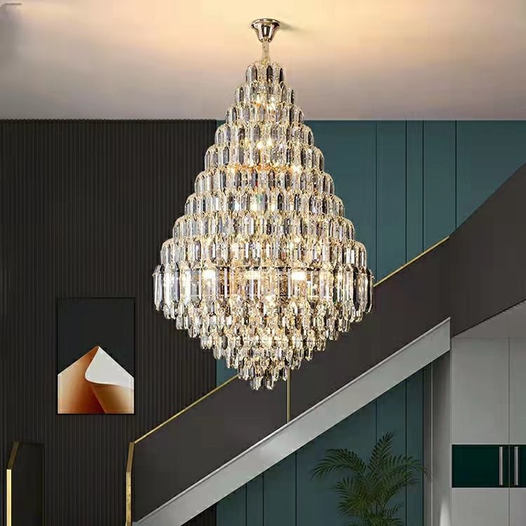 Luxury Multi - tiered Honeycomb Crystal Chandelier for High Ceiling - D23.6"*H35.4"/16 Lights/23 kgGoldWarm LightJoyfuzzy