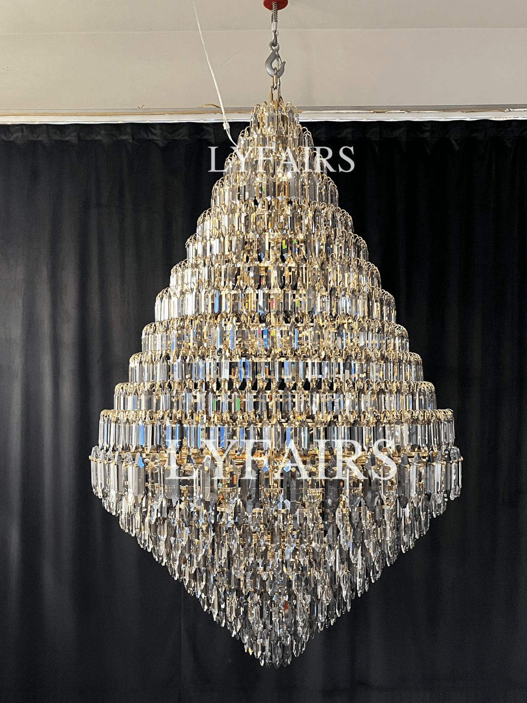 Luxury Multi - tiered Honeycomb Crystal Chandelier for High Ceiling - D23.6"*H35.4"/16 Lights/23 kgGoldWarm LightJoyfuzzy