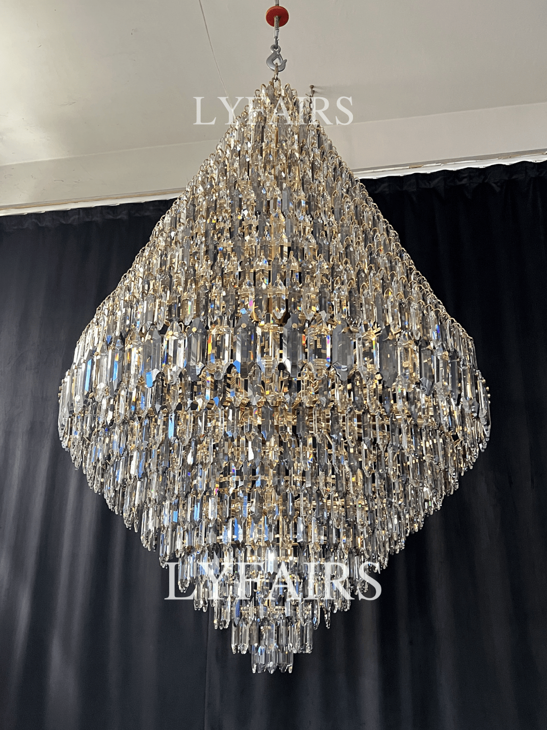 Luxury Multi - tiered Honeycomb Crystal Chandelier for High Ceiling - D23.6"*H35.4"/16 Lights/23 kgGoldWarm LightJoyfuzzy