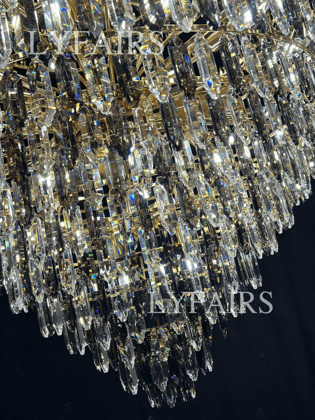 Luxury Multi - tiered Honeycomb Crystal Chandelier for High Ceiling - D23.6"*H35.4"/16 Lights/23 kgGoldWarm LightJoyfuzzy