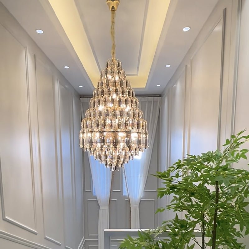 Luxury Multi - tiered Honeycomb Crystal Chandelier for High Ceiling - D23.6"*H35.4"/16 Lights/23 kgGoldWarm LightJoyfuzzy