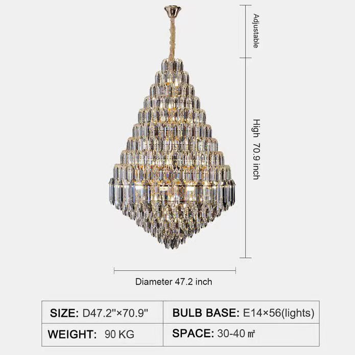 Luxury Multi - tiered Honeycomb Crystal Chandelier for High Ceiling - D47.2"*H70.9"/56 Lights/136 kgGoldWarm LightJoyfuzzy