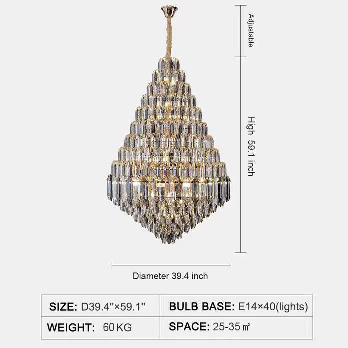 Luxury Multi - tiered Honeycomb Crystal Chandelier for High Ceiling - D39.4"*H59.1"/40 Lights/85.6 kgGoldWarm LightJoyfuzzy