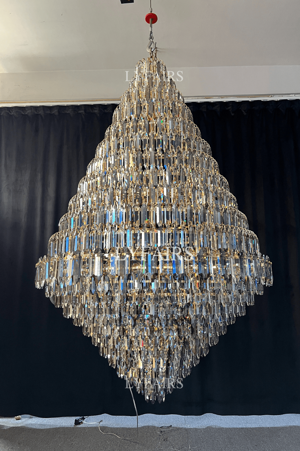Luxury Multi - tiered Honeycomb Crystal Chandelier for High Ceiling - D23.6"*H35.4"/16 Lights/23 kgGoldWarm LightJoyfuzzy