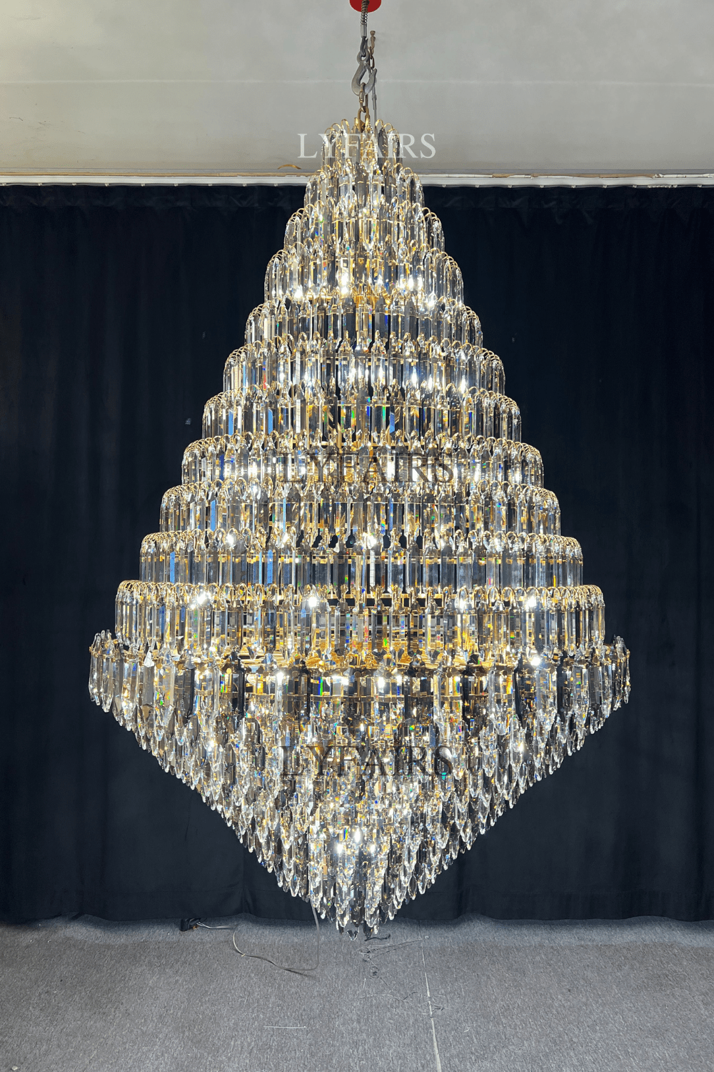 Luxury Multi - tiered Honeycomb Crystal Chandelier for High Ceiling - D23.6"*H35.4"/16 Lights/23 kgGoldWarm LightJoyfuzzy