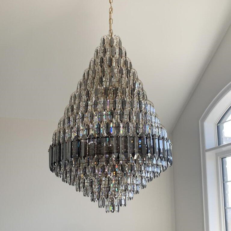 Luxury Multi - tiered Honeycomb Crystal Chandelier for High Ceiling - D23.6"*H35.4"/16 Lights/23 kgGoldWarm LightJoyfuzzy