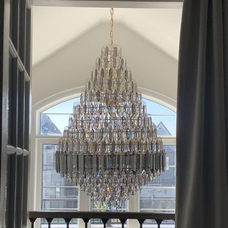 Luxury Multi - tiered Honeycomb Crystal Chandelier for High Ceiling - D23.6"*H35.4"/16 Lights/23 kgGoldWarm LightJoyfuzzy