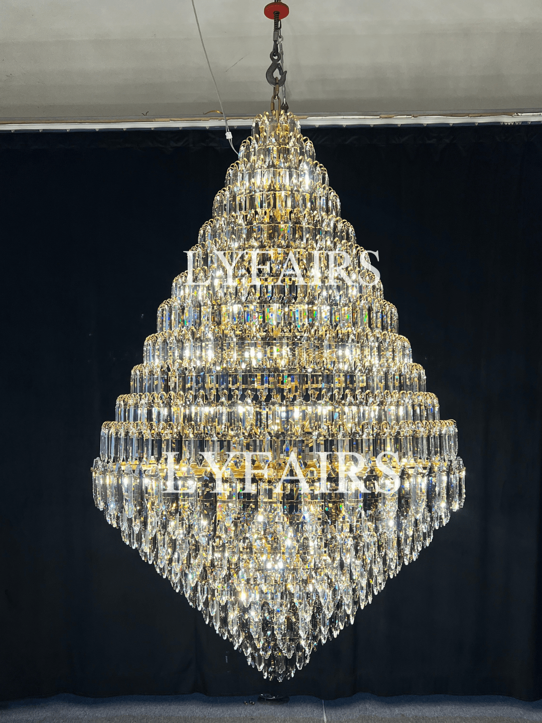 Luxury Multi - tiered Honeycomb Crystal Chandelier for High Ceiling - D23.6"*H35.4"/16 Lights/23 kgGoldWarm LightJoyfuzzy
