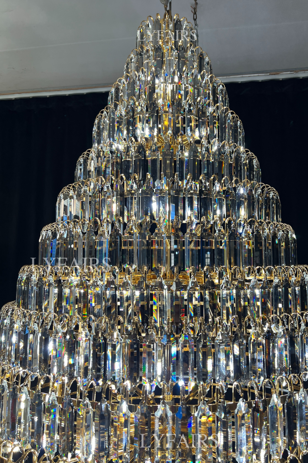 Luxury Multi - tiered Honeycomb Crystal Chandelier for High Ceiling - D23.6"*H35.4"/16 Lights/23 kgGoldWarm LightJoyfuzzy