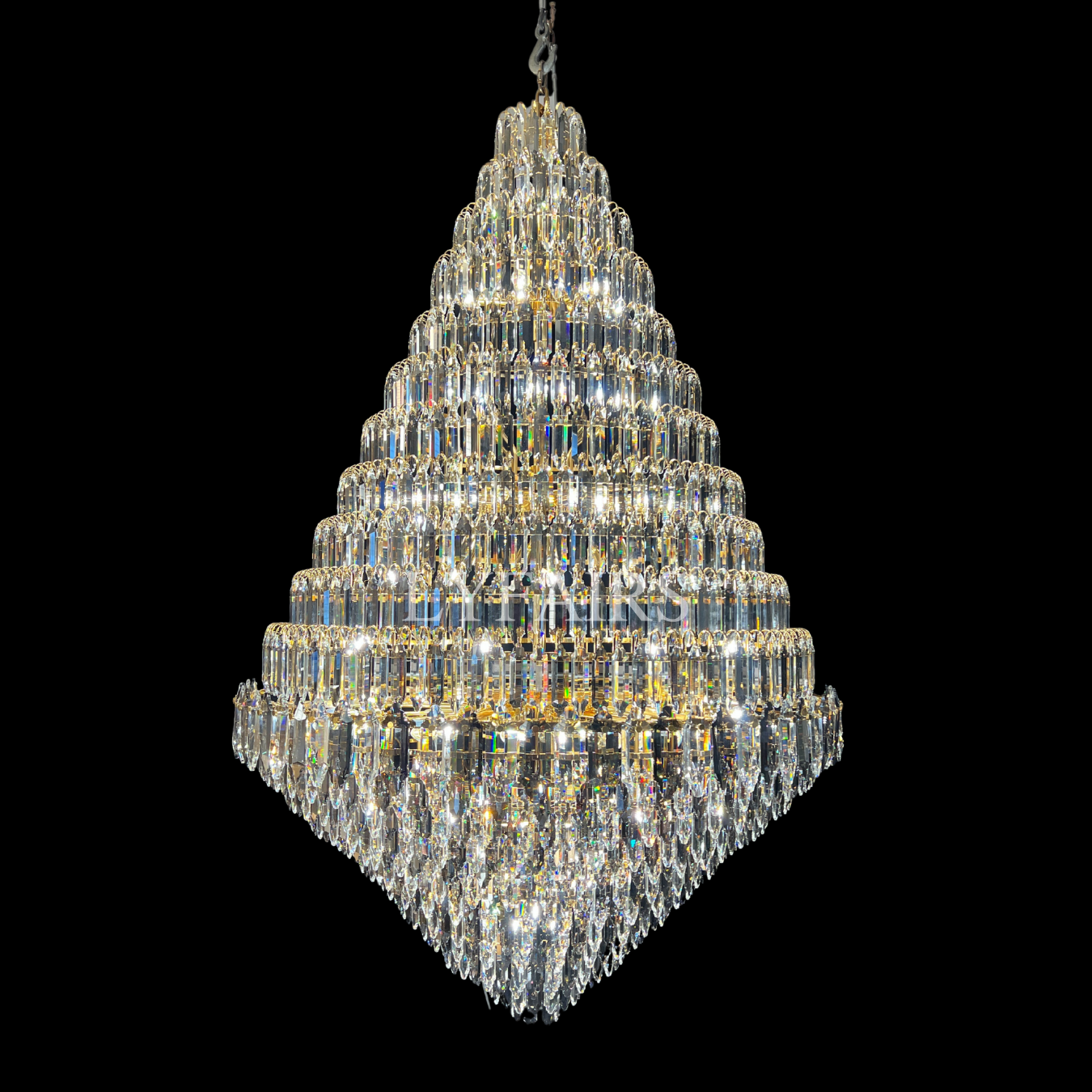 Luxury Multi - tiered Honeycomb Crystal Chandelier for High Ceiling - D23.6"*H35.4"/16 Lights/23 kgGoldWarm LightJoyfuzzy