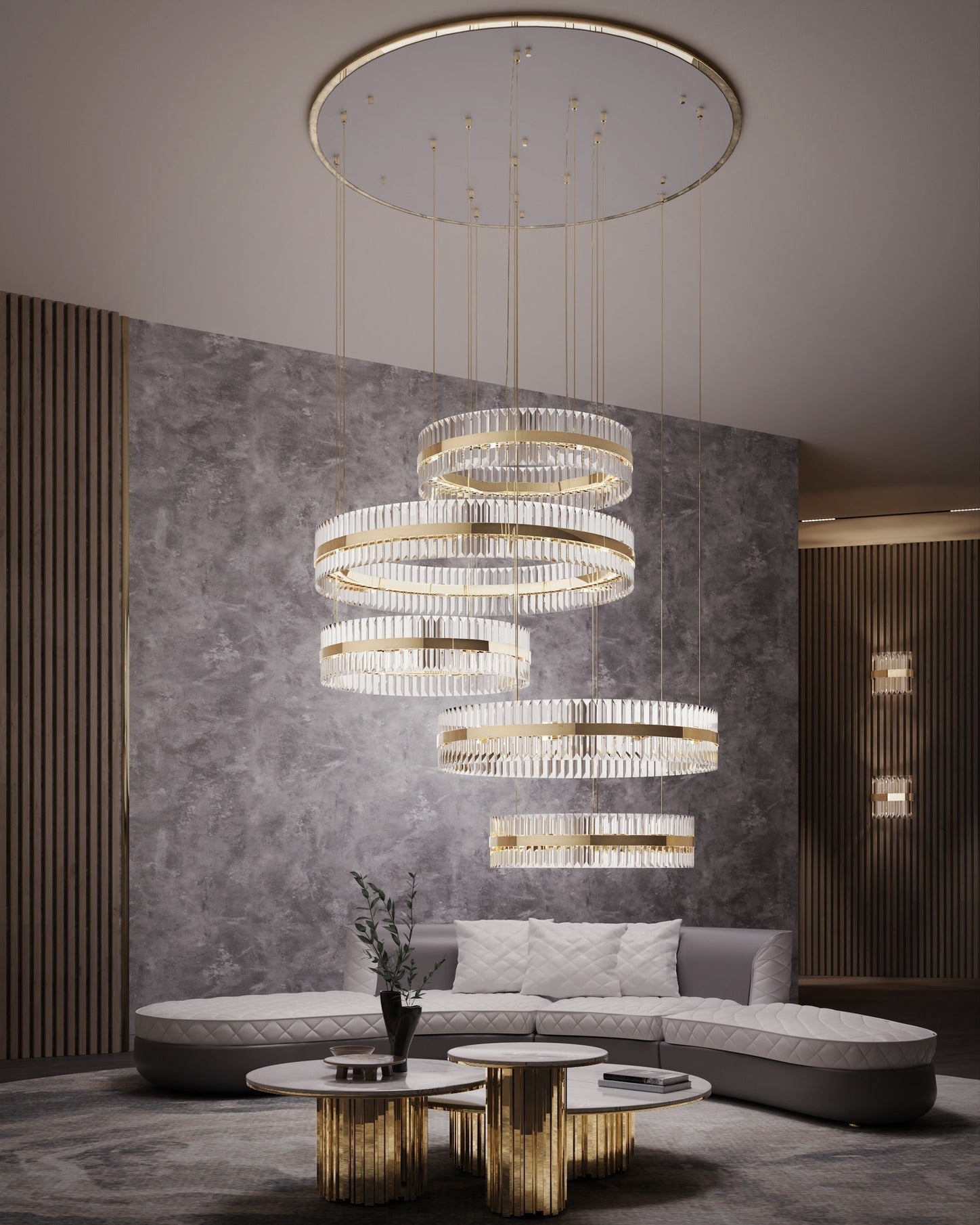 5-Ring Crystal Chandelier in Gold Finish-Joyfuzzy
