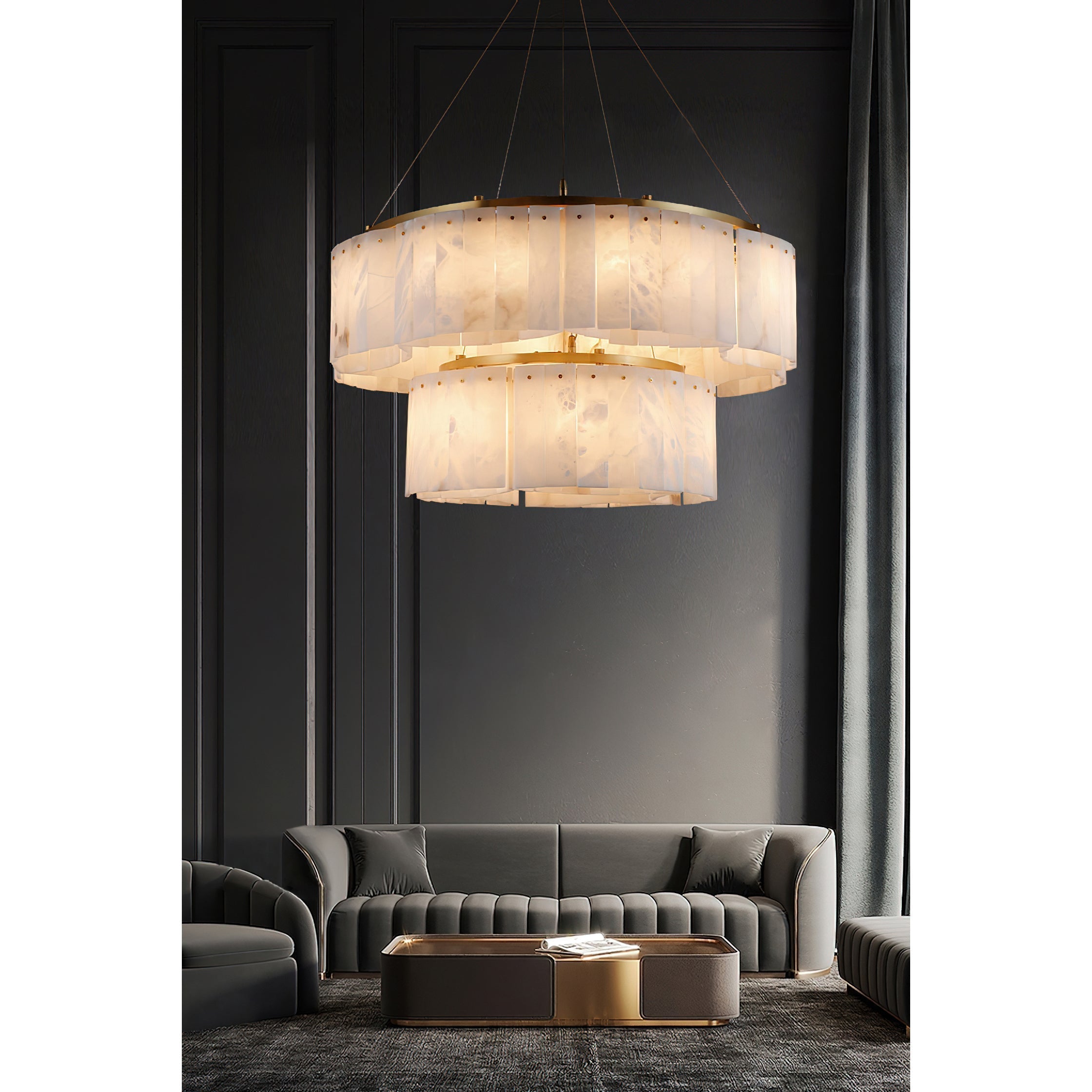 Lysander Modern Two- Tier Alabaster Chandelier Lighting