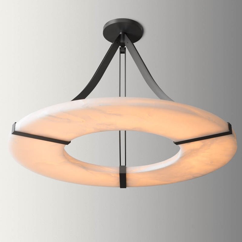 Maxine Modern Round Alabaster Plate Chandelier, Exquisite Illumination - 33.5" DJoyfuzzy