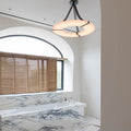 Maxine Modern Round Alabaster Plate Chandelier, Exquisite Illumination - 33.5