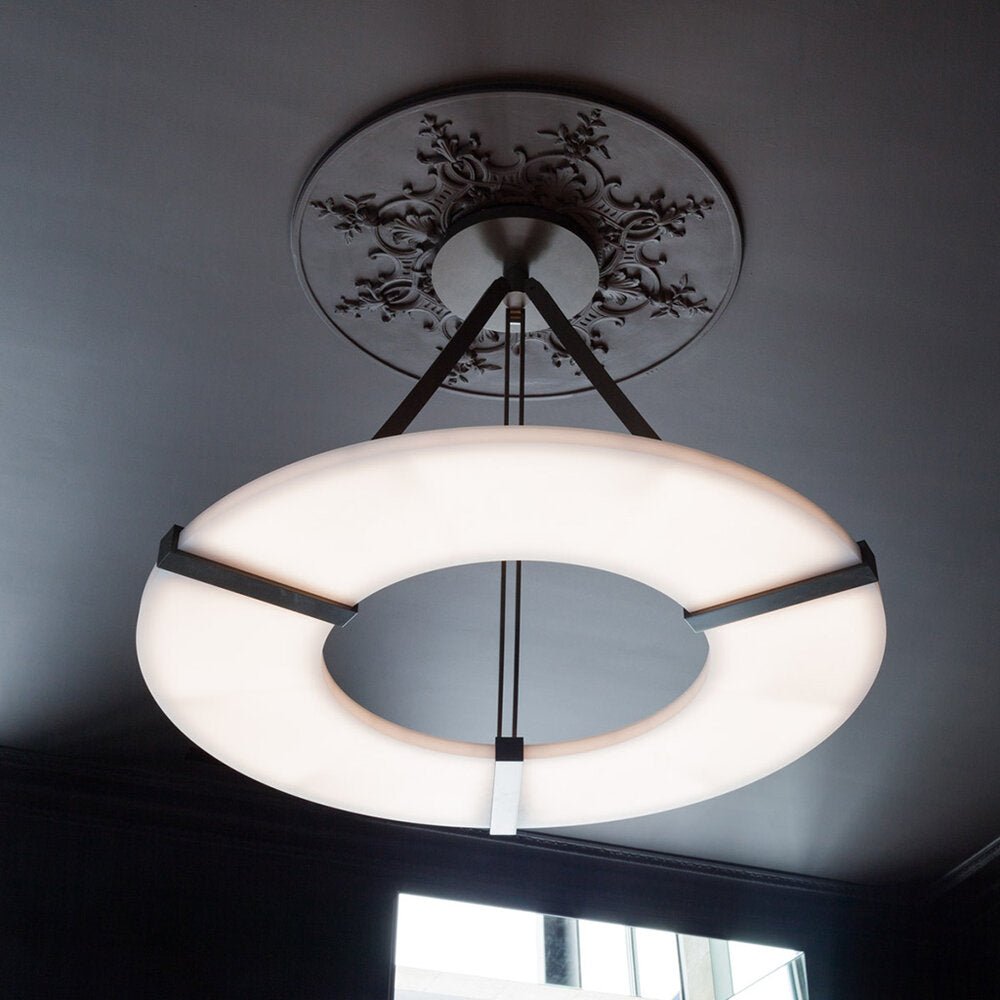 Maxine Modern Round Alabaster Plate Chandelier, Exquisite Illumination - 33.5" DJoyfuzzy