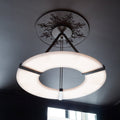 Maxine Modern Round Alabaster Plate Chandelier, Exquisite Illumination - 33.5