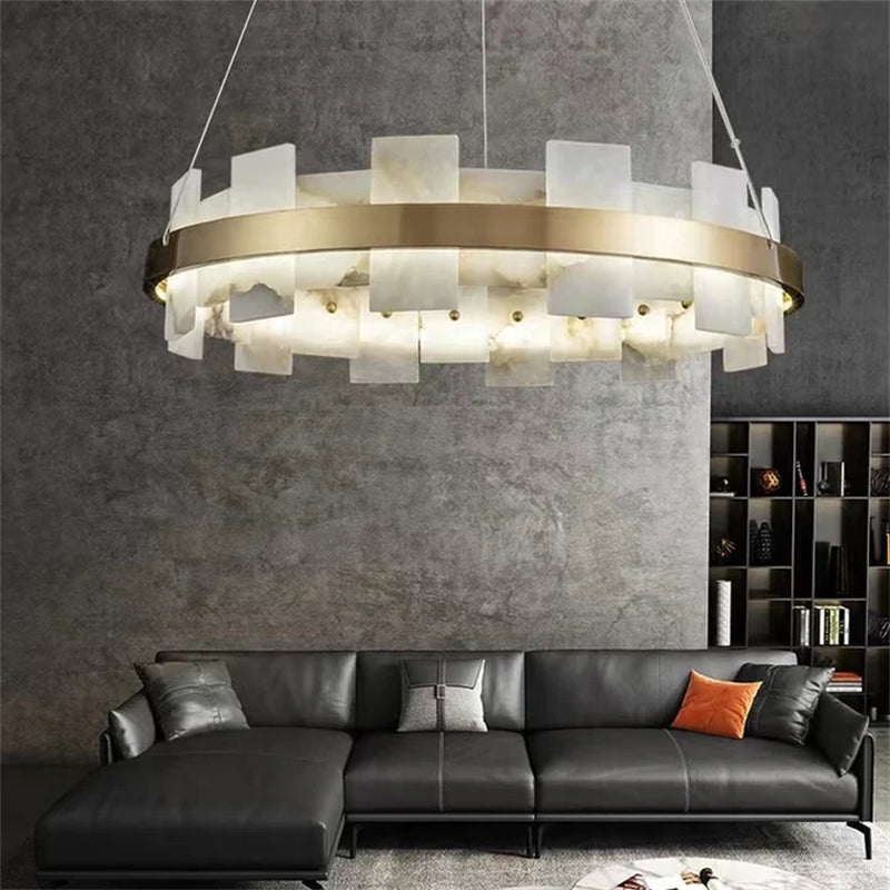 Joyfuzzy Anita Modern Round Alabaster Chandelier For Living Room