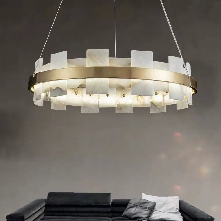 Joyfuzzy Anita Modern Round Alabaster Chandelier For Living Room