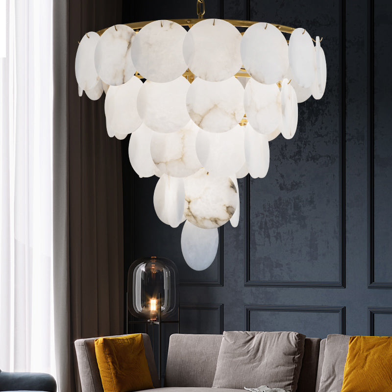 Joyfuzzy Aurora Round Chandelier Alabaster for Living Room Dining Table