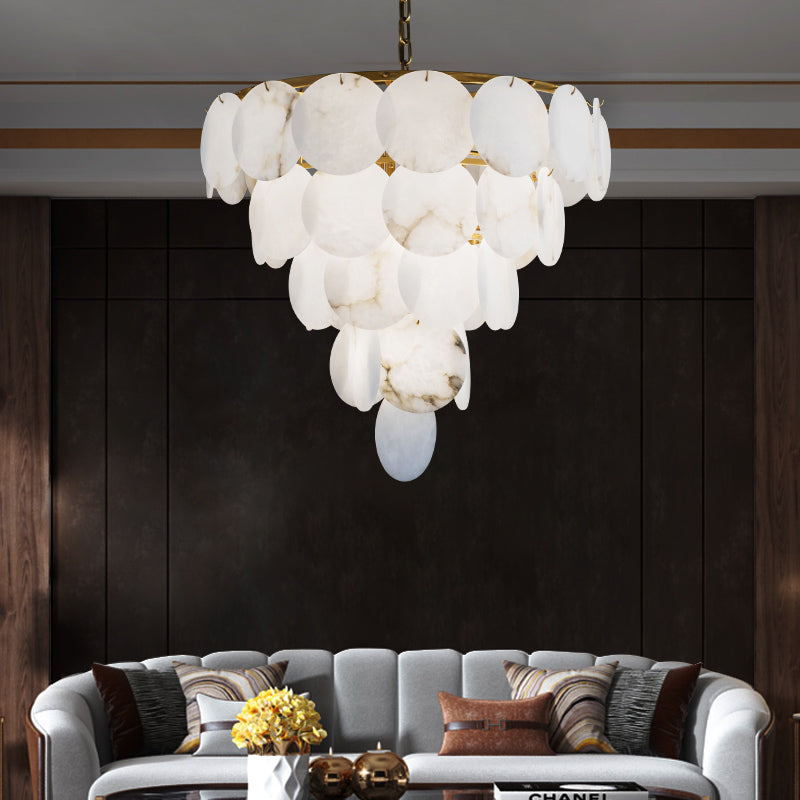 Joyfuzzy Aurora Round Chandelier Alabaster for Living Room Dining Table