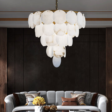 Joyfuzzy Aurora Round Chandelier Alabaster for Living Room Dining Table
