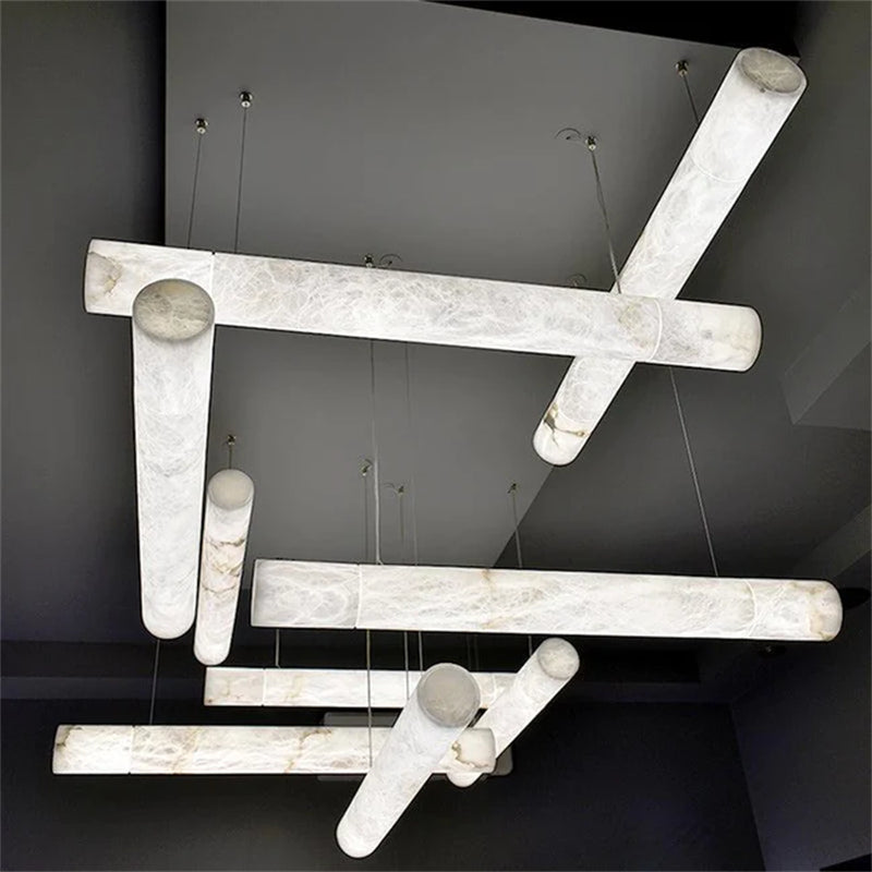 Joyfuzzy Avis Alabaster Linear Pendant Light Over Kitchen Island