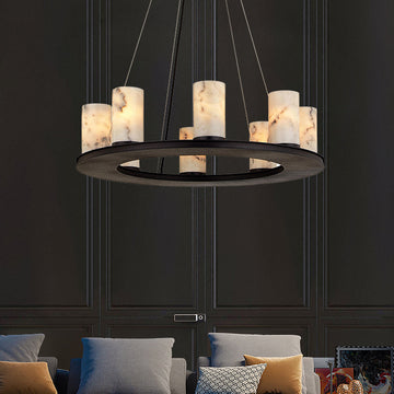 Joyfuzzy Bedia Round Industrial Candelabra Alabaster Chandelier for Dining Table