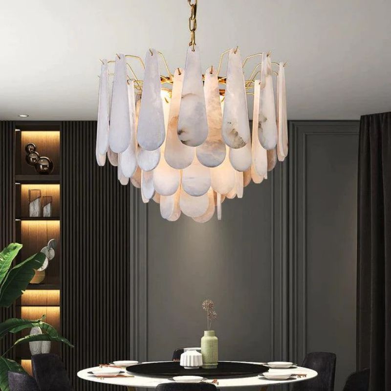 Joyfuzzy Laura Alabster Feathery Chandelier