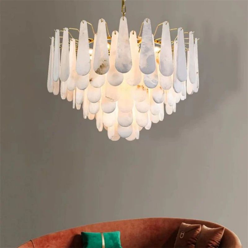 Joyfuzzy Laura Alabster Feathery Chandelier