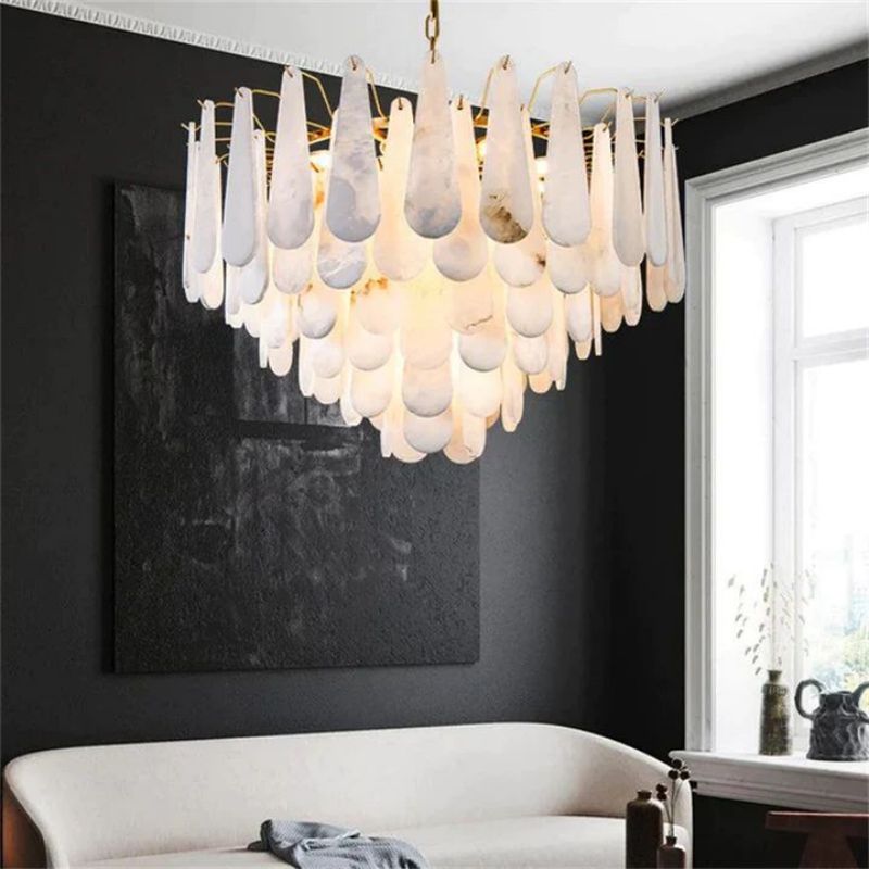 Joyfuzzy Laura Alabster Feathery Chandelier