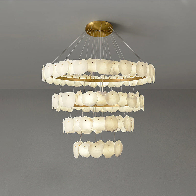Merlin Tiered Circular Alabaster Chandelier-Chandelier-Joyfuzzy-Ø47"xH79"-Gold-Warm White-Joyfuzzy