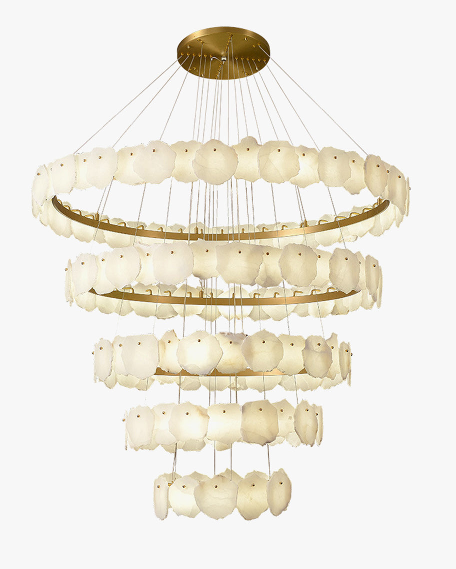 Merlin Tiered Circular Alabaster Chandelier-Chandelier-Joyfuzzy-Ø47"xH79"-Gold-Warm White-Joyfuzzy