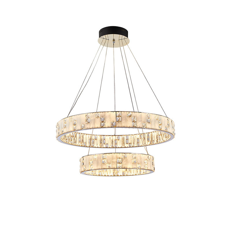 Joyfuzzy Tiered Round Crystal Alabaster Chandelier