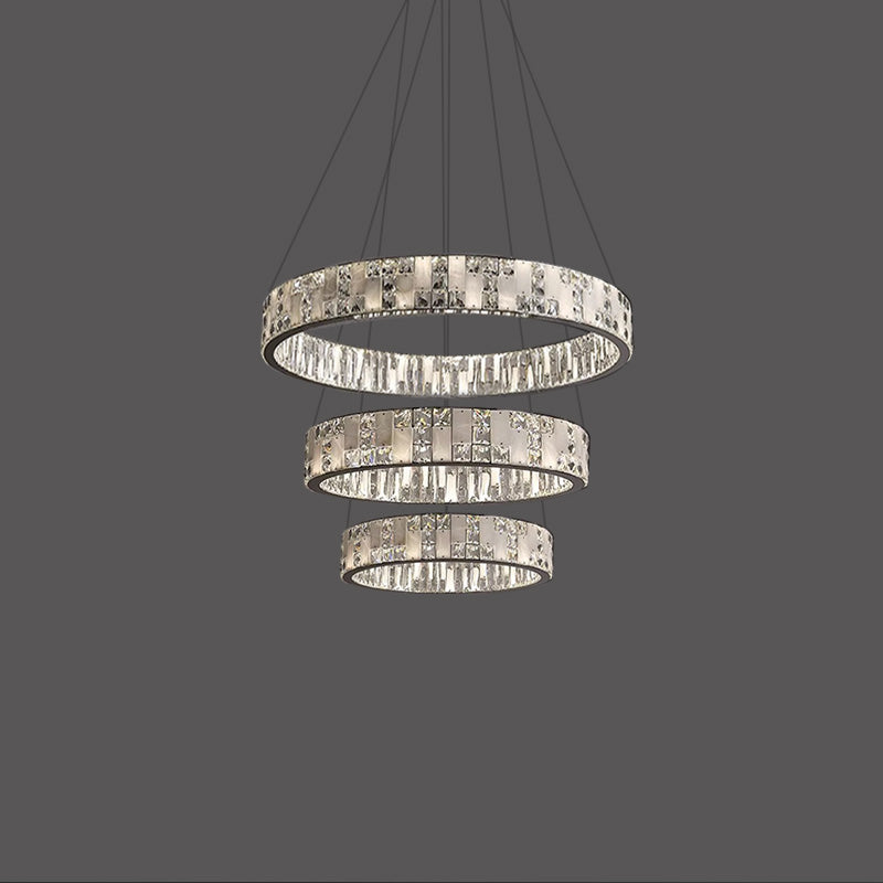 Joyfuzzy Tiered Round Crystal Alabaster Chandelier