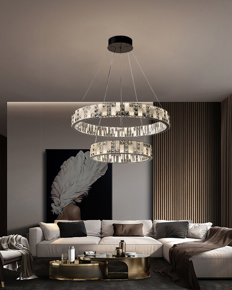 Joyfuzzy Tiered Round Crystal Alabaster Chandelier