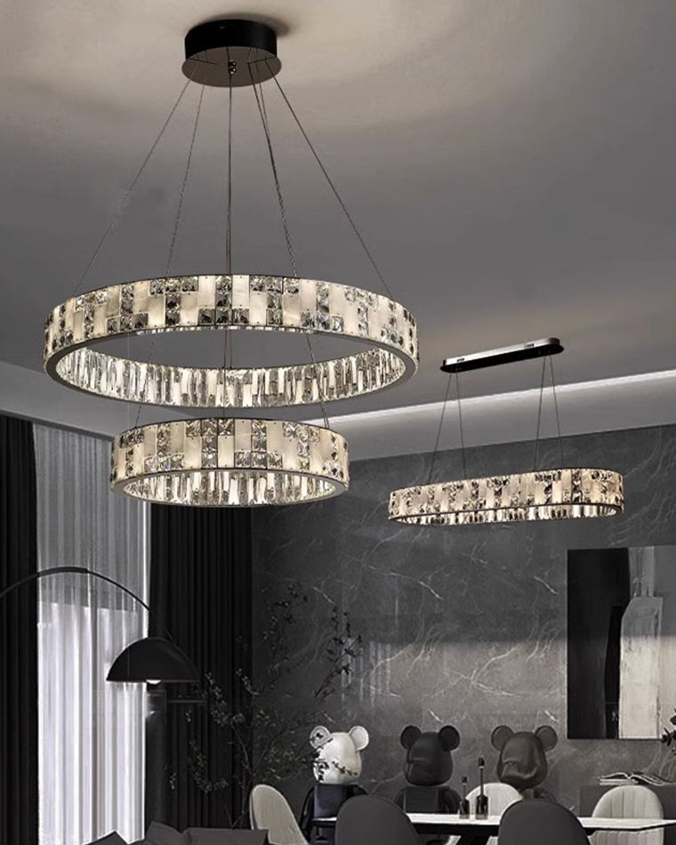 Joyfuzzy Tiered Round Crystal Alabaster Chandelier