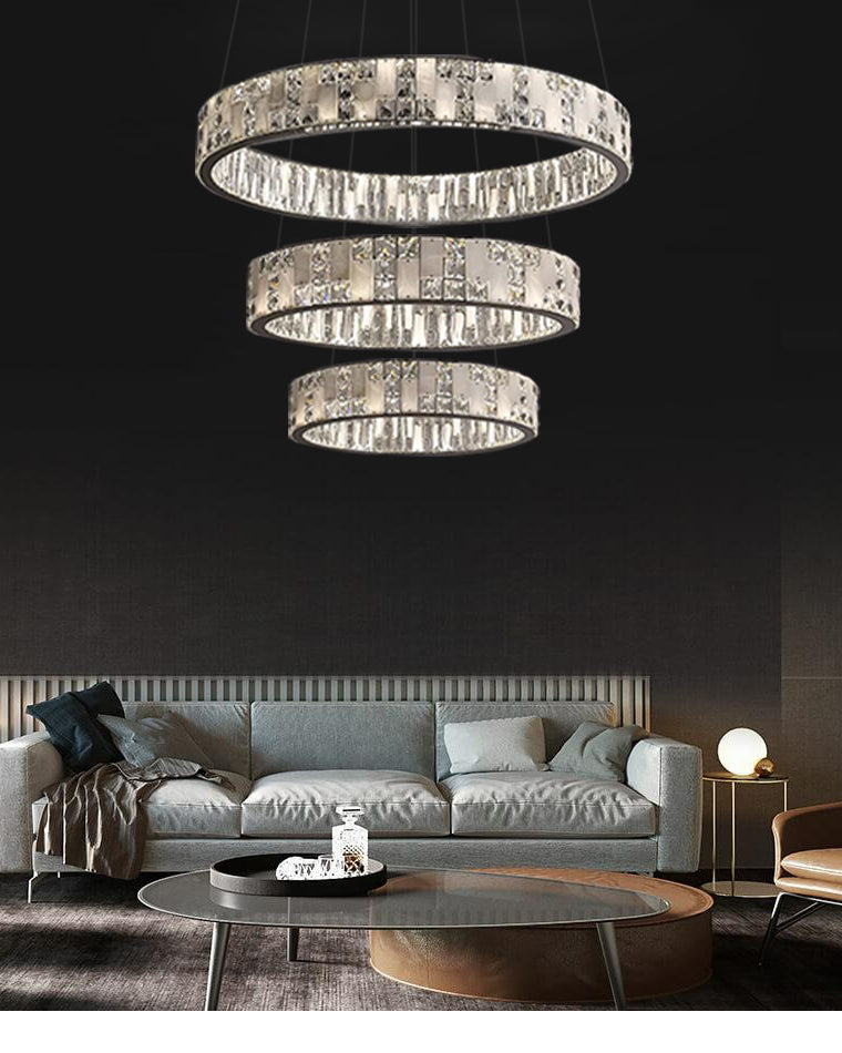 Joyfuzzy Tiered Round Crystal Alabaster Chandelier