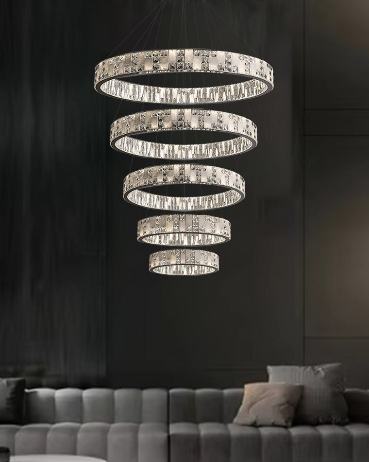 Joyfuzzy Tiered Round Crystal Alabaster Chandelier