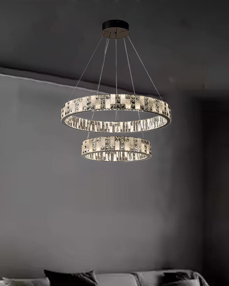 Joyfuzzy Tiered Round Crystal Alabaster Chandelier