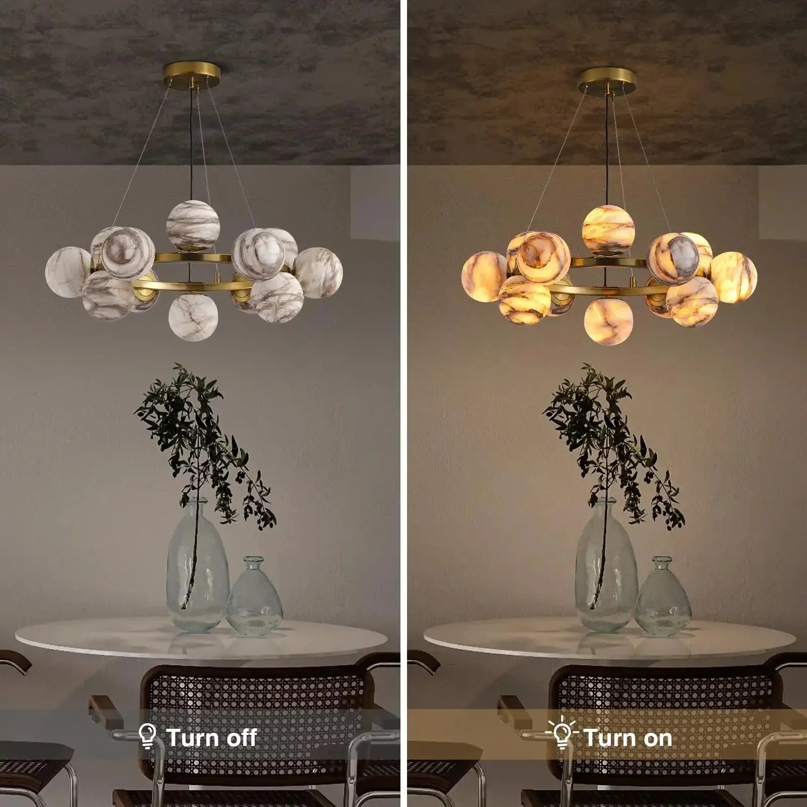Mid Century Modern Sputnik 12 Light Gold Alabaster Globe Chandelier - Joyfuzzy