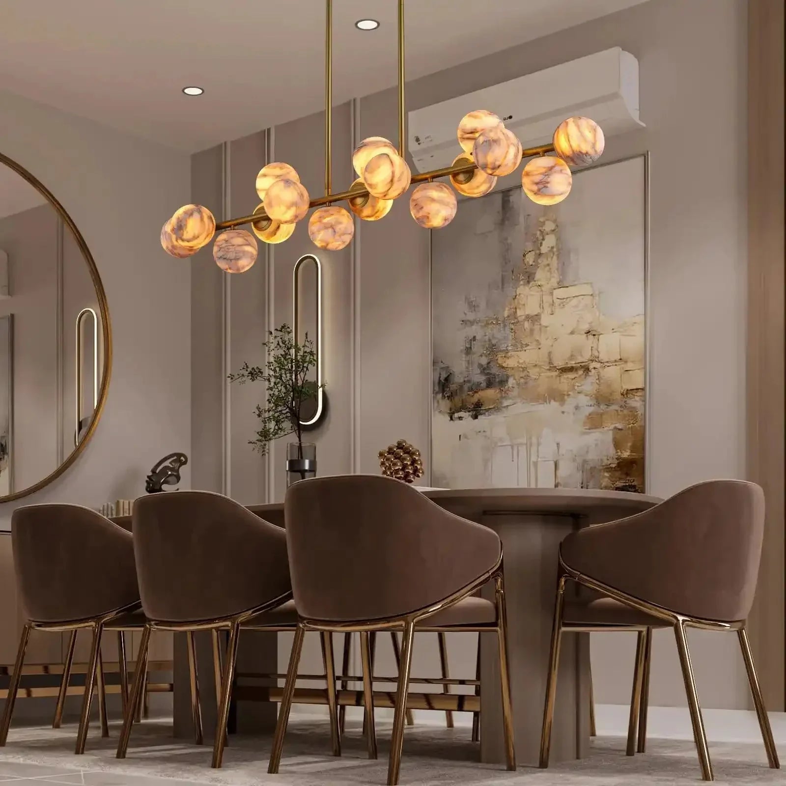 Mid Century Modern Sputnik 12 Light Gold Alabaster Globe Chandelier - Joyfuzzy