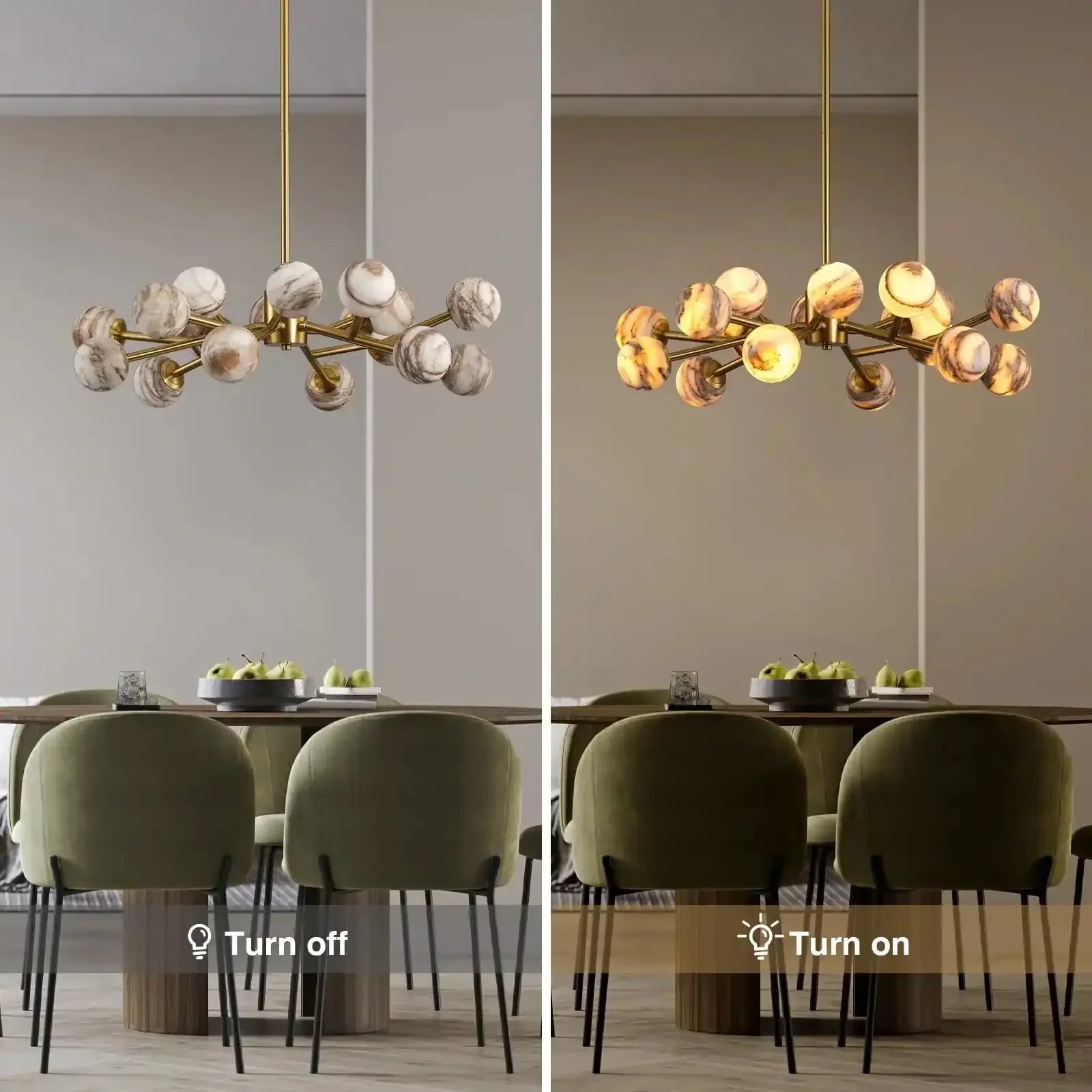 Mid Century Modern Sputnik 12 Light Gold Alabaster Globe Chandelier - Joyfuzzy
